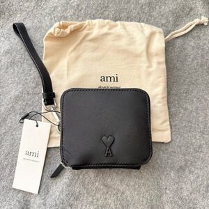 NWT Ami Paris Adc Tech Zip-around Black Heart Wallet